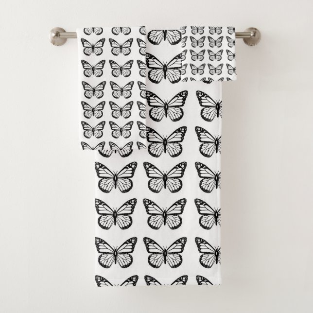 Black and White Butterfly Pattern Bath Towel Set (Insitu)