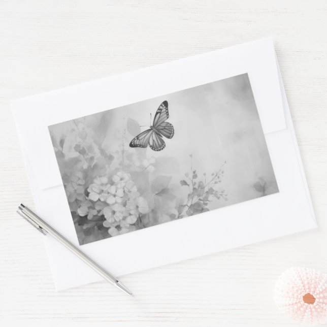 Black and White Butterfly Rectangular Sticker (Envelope)