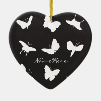 Black and White Butterfly Silhouettes Ceramic Tree Decoration