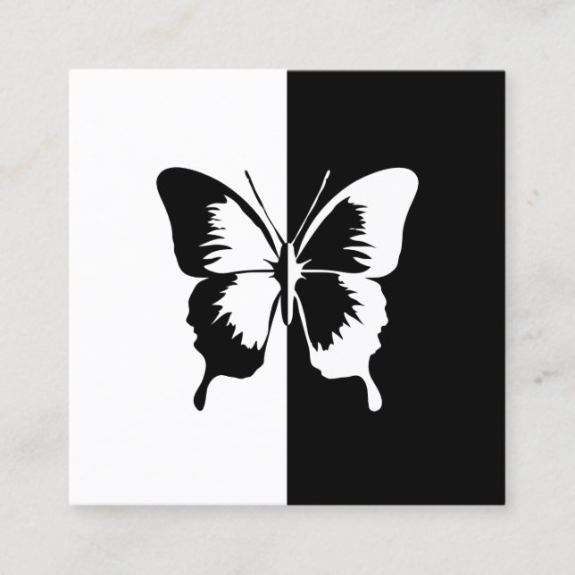 Black and White Butterfly Square Business Card (Front)