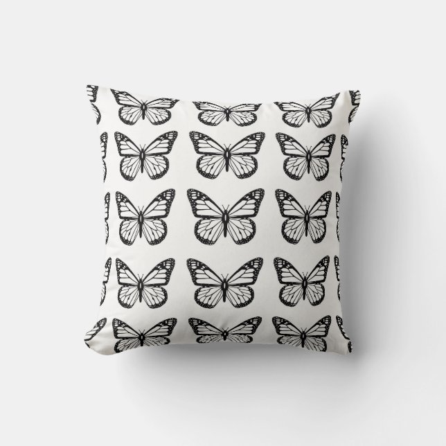 Black and White Butterfly Stencil Pattern Cushion (Front)