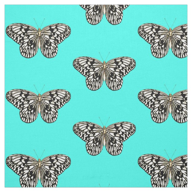 Black and white butterfly, turquoise background fabric (Swatch)