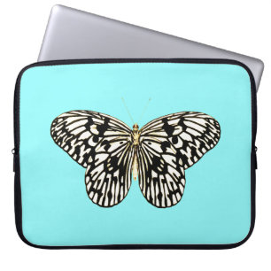 Black and white butterfly, turquoise background laptop sleeve