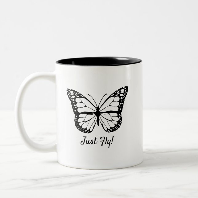 Black and White Butterfly Two-Tone Mug (Left)