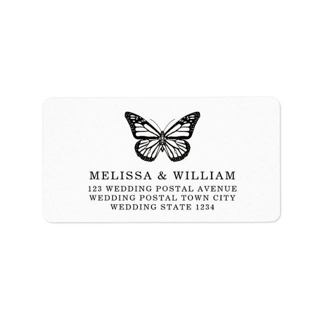 Black and White Butterfly Wedding Address Label (Front)