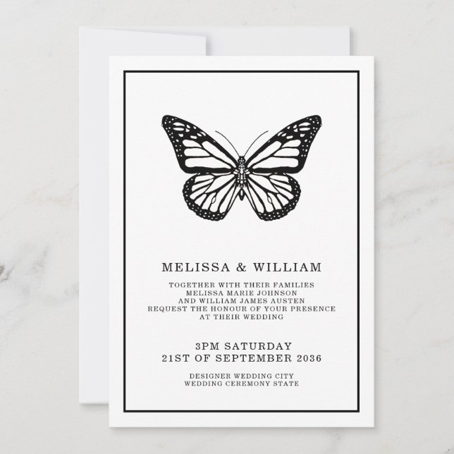 Black and White | Butterfly | Wedding Invitation (Front)
