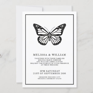 Black and White   Butterfly   Wedding Invitation