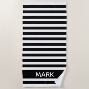 Black And White Cabana  Stripe Personalized Beach Towel