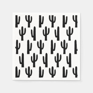 Black and white cactus. Cacti pattern. Botanical Napkin