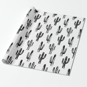 Black and white cactus. Modern botanical pattern Wrapping Paper