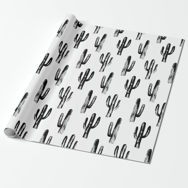 Black and white cactus. Modern botanical pattern Wrapping Paper (Unrolled)