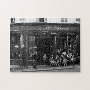 Black and White Cafe in Montmartre, Paris Jigsaw Puzzle