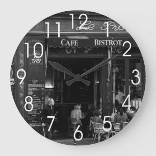 Black and White Cafe in Montmartre, Paris Large Clock