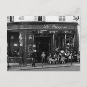 Black and White Cafe in Montmartre, Paris Postcard