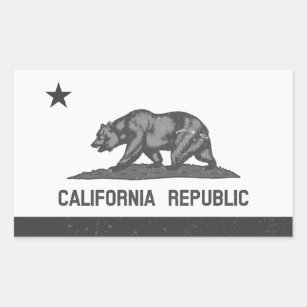 Black and White California Republic Flag Rectangular Sticker