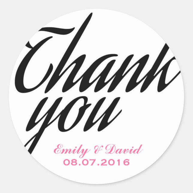Black and White Calligraphic Thank You Stickers (Front)