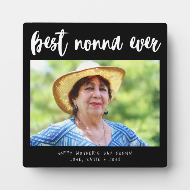  Black and White Calligraphy Best Nonna Ever Plaque (Front)