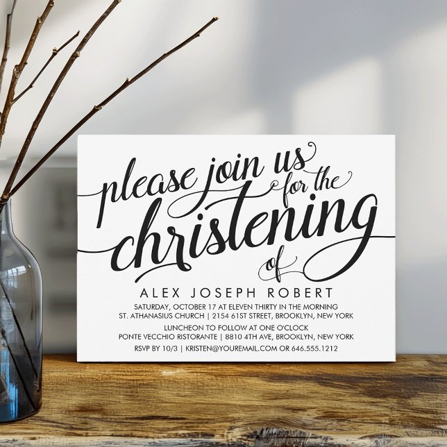 Black and White Calligraphy Christening Invitation (Creator Uploaded)