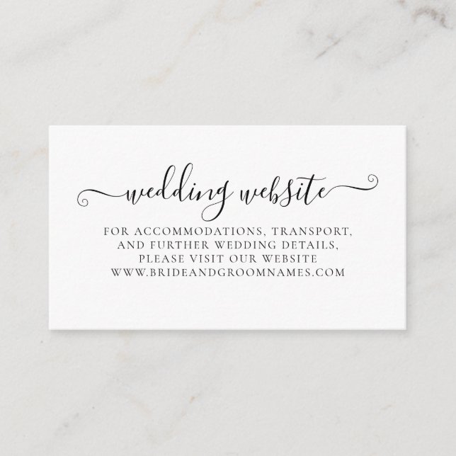 Black and White Calligraphy Detail Wedding Website Enclosure Card (Front)
