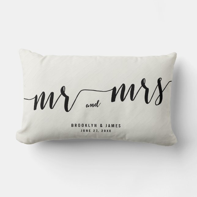 Black And White Calligraphy Lumbar Wedding Pillows (Front)