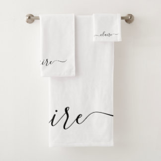 Black And White Calligraphy Script Custom Name  Bath Towel Set