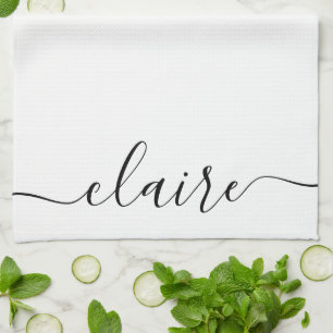Black And White Calligraphy Script Custom Name  Tea Towel