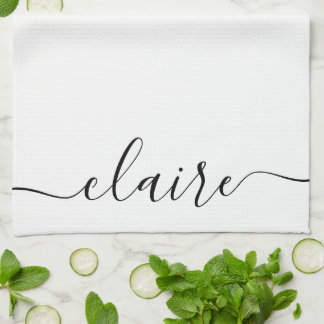 Black And White Calligraphy Script Custom Name Tea Towel
