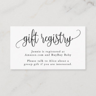Black and White Calligraphy Script Gift Registry Enclosure Card
