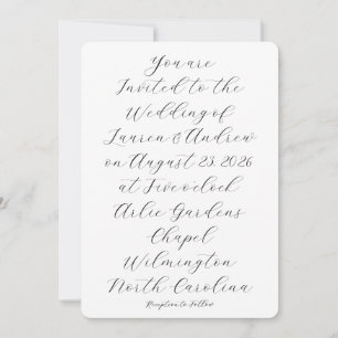 Black and White Calligraphy Script Modern Wedding  Invitation