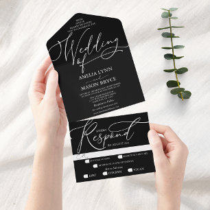 Black and White Calligraphy Script Wedding All In One Invitation