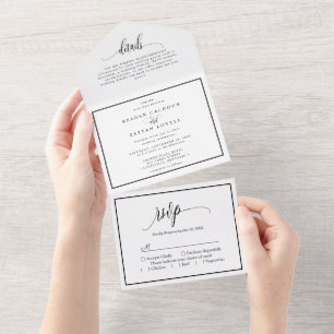 Black And White Calligraphy Script Wedding  All In One Invitation