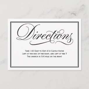 Black and White Calligraphy Wedding Directions Enclosure Card