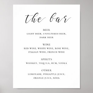 Black and white calligraphy wedding drinks bar poster