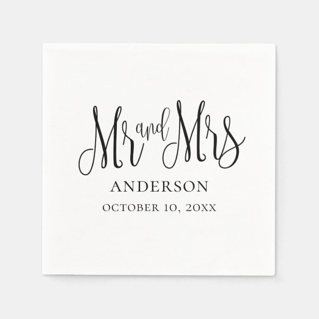 Black and white calligraphy wedding. Mr and mrs Napkin (Front)