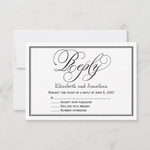 Black and White Calligraphy Wedding Reply Card