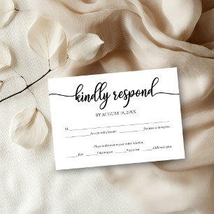 Black And White Calligraphy Wedding RSVP Card
