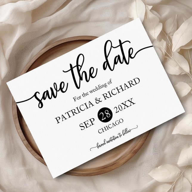 Black And White Calligraphy Wedding Save The Date Postcard (Creator Uploaded)