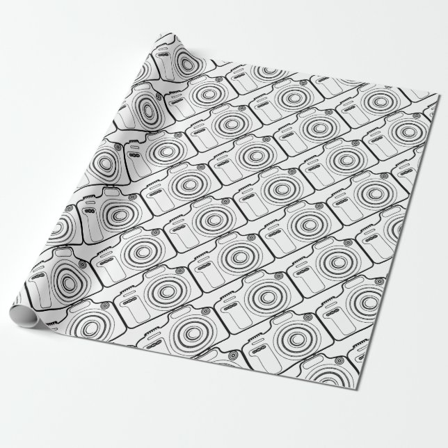 Black and white camera wrapping paper (Unrolled)