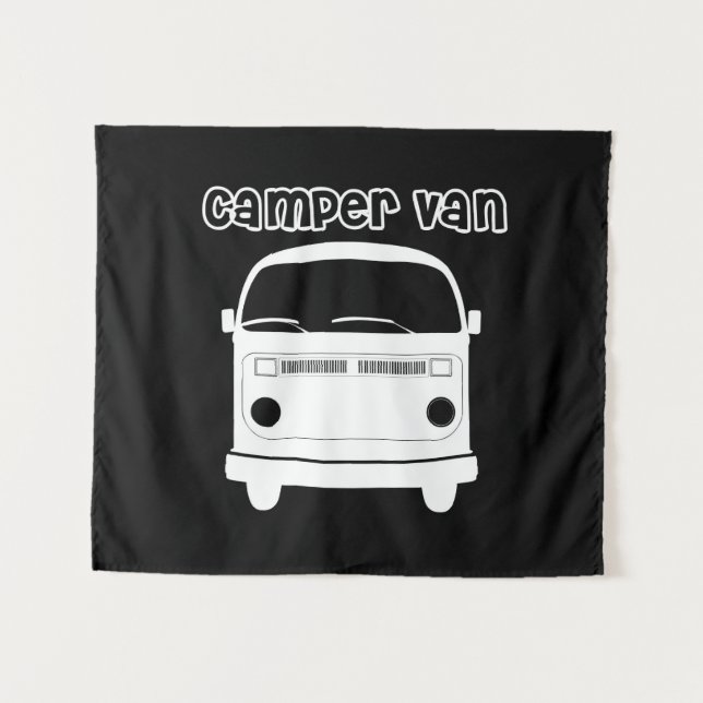 Black and White Camper Van Wall Tapestry (Front (Horizontal))