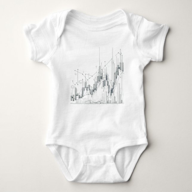 Black and white candlestick chart drawing baby bodysuit (Front)