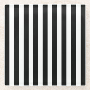 Black and white candy stripes glass coaster