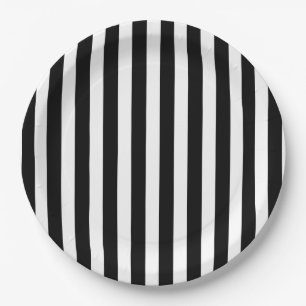 Black and white candy stripes paper plate