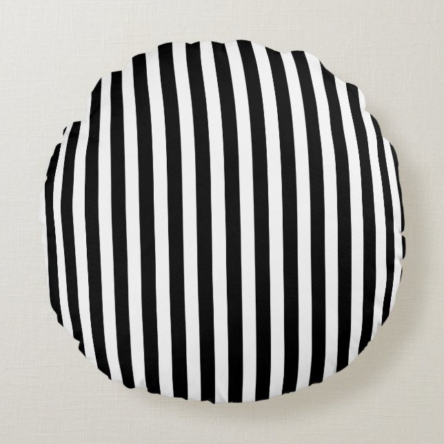 Black and white candy stripes round cushion (Front)