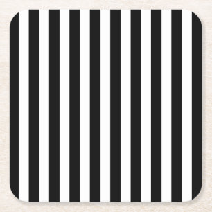 Black and white candy stripes square paper coaster