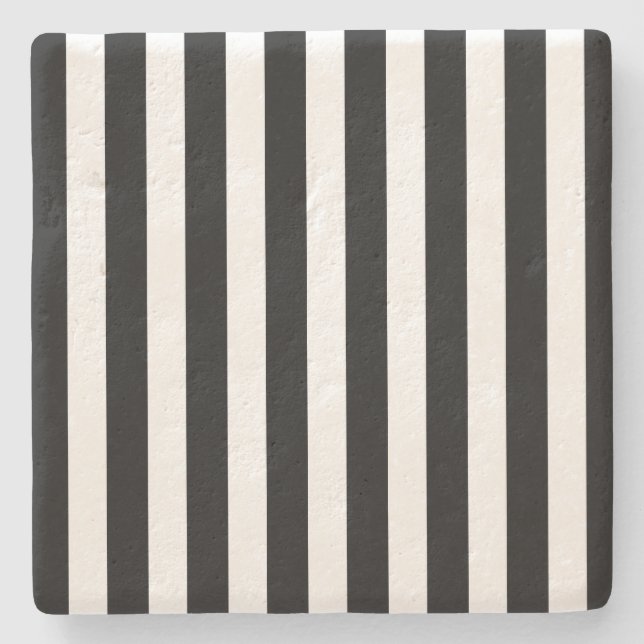 Black and white candy stripes stone coaster (Front)