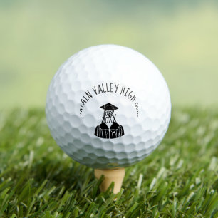 Black and White Cap and Gown Graduation Golf Balls