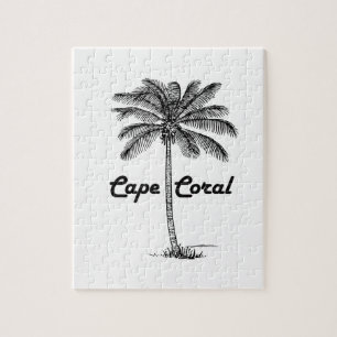 Black and White Cape Coral & Palm design Jigsaw Puzzle