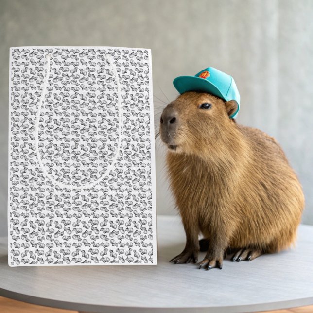 Black and White Capybara  Medium Gift Bag (Capybara and Baseball Gift Bag)