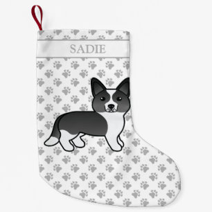 Black And White Cardigan Welsh Corgi Dog & Name Small Christmas Stocking