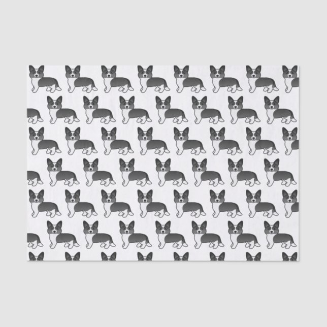 Black And White Cardigan Welsh Corgi Dog Pattern Tissue Paper (Front)